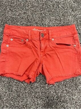 American Eagle Outfitters Coral-Red Denim Cutoff Shorts